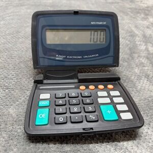 Vintage‎ 8-Digit Electronic Calculator Black Clamshell Folding Portable Pocket